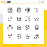 Set of 16 Commercial Outlines pack for pin supermarket ad pack block Editable Vector Design Elements