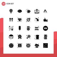 User Interface Pack of 25 Basic Solid Glyphs of ladder bulb tea idea laptop Editable Vector Design Elements