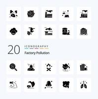 20 Factory Pollution Solid Glyph icon Pack like pollution trash energy pollution environment vector