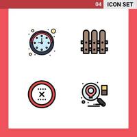 Set of 4 Modern UI Icons Symbols Signs for clock delete construction cancel location Editable Vector Design Elements