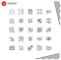 Line Pack of 25 Universal Symbols of united map wireframe add sad Editable Vector Design Elements