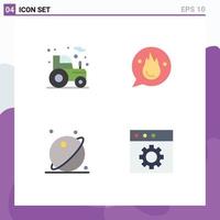 Editable Vector Line Pack of 4 Simple Flat Icons of agriculture astronomy tractor education planet Editable Vector Design Elements