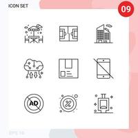 Universal Icon Symbols Group of 9 Modern Outlines of commerce deliver office online storage cloud storage Editable Vector Design Elements