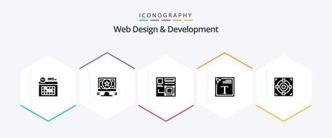 Web Design And Development 25 Glyph icon pack including color fill in text . web. graphic . digital . browser vector