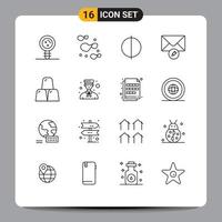 16 Universal Outlines Set for Web and Mobile Applications gold business antialiasing bars message Editable Vector Design Elements