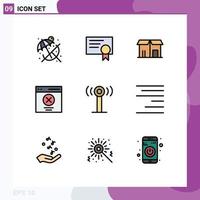 Pack of 9 creative Filledline Flat Colors of wifi service sale user interface Editable Vector Design Elements