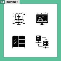 Set of 4 Vector Solid Glyphs on Grid for fountain wardrobe atom molecule server hosting Editable Vector Design Elements