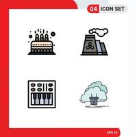 Modern Set of 4 Filledline Flat Colors Pictograph of party amplifier cute pollution open volume Editable Vector Design Elements