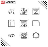 Set of 9 Vector Outlines on Grid for website layout app interface website Editable Vector Design Elements