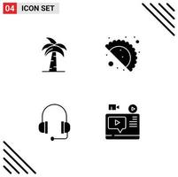 4 User Interface Solid Glyph Pack of modern Signs and Symbols of culture celebration day indian tree headset Editable Vector Design Elements