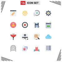 Flat Color Pack of 16 Universal Symbols of gear cog god help communication Editable Pack of Creative Vector Design Elements