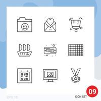 User Interface Pack of 9 Basic Outlines of hard hard broom drive sailfish Editable Vector Design Elements