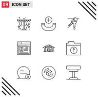 Modern Set of 9 Outlines Pictograph of building website hotel web internet Editable Vector Design Elements