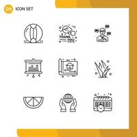 Group of 9 Modern Outlines Set for blue print projector thanksgiving bar chat Editable Vector Design Elements