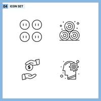 Line Pack of 4 Universal Symbols of buttons corrupt agriculture bribe idea Editable Vector Design Elements