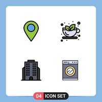 Pack of 4 Modern Filledline Flat Colors Signs and Symbols for Web Print Media such as location business pin tea kitchen Editable Vector Design Elements