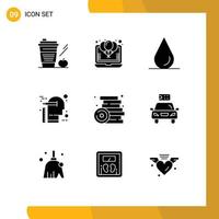 Group of 9 Modern Solid Glyphs Set for brick scale party thinking creative Editable Vector Design Elements