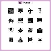 Pictogram Set of 16 Simple Solid Glyphs of education class pc chair take Editable Vector Design Elements