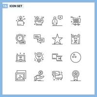 Pictogram Set of 16 Simple Outlines of basket checkout lotus cart human Editable Vector Design Elements