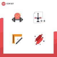 4 Flat Icon concept for Websites Mobile and Apps dumbbell ruler sport development pencil Editable Vector Design Elements