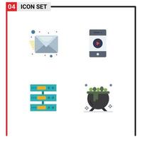 Set of 4 Vector Flat Icons on Grid for email storage audio speaker files Editable Vector Design Elements