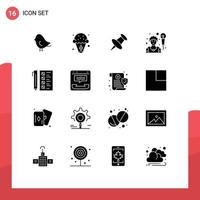 Mobile Interface Solid Glyph Set of 16 Pictograms of development check marker business man Editable Vector Design Elements