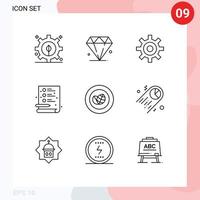 Pack of 9 creative Outlines of chart green setting eco file Editable Vector Design Elements