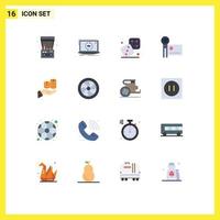 Group of 16 Flat Colors Signs and Symbols for video camera handycam update digital camera play Editable Pack of Creative Vector Design Elements