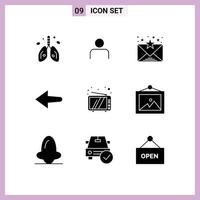 Universal Icon Symbols Group of 9 Modern Solid Glyphs of tv retro sets left communication Editable Vector Design Elements