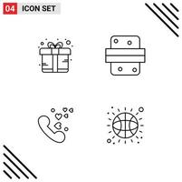 Mobile Interface Line Set of 4 Pictograms of box phone present dinner heart Editable Vector Design Elements