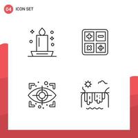 Mobile Interface Line Set of 4 Pictograms of candle eye light calculate security Editable Vector Design Elements