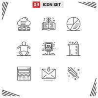 Set of 9 Vector Outlines on Grid for big sale kid engine human seo Editable Vector Design Elements