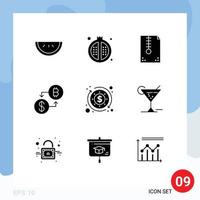 Editable Vector Line Pack of 9 Simple Solid Glyphs of budget money archive digital development Editable Vector Design Elements