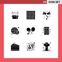 9 Universal Solid Glyphs Set for Web and Mobile Applications sports badminton mechanical world cancer Editable Vector Design Elements