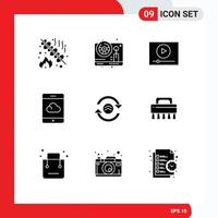 Modern Set of 9 Solid Glyphs and symbols such as reload arrow video smartphone backup Editable Vector Design Elements