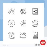 Editable Vector Line Pack of 9 Simple Outlines of up circle love arrows power supply Editable Vector Design Elements