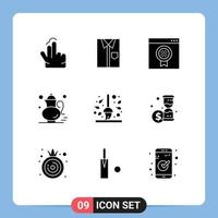 Mobile Interface Solid Glyph Set of 9 Pictograms of qehwa tea fashion online browser Editable Vector Design Elements