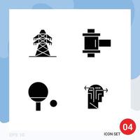 Set of 4 Vector Solid Glyphs on Grid for electrical strategy transmission tower reel mind Editable Vector Design Elements