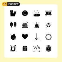 User Interface Pack of 16 Basic Solid Glyphs of bookcase fried pills food corn Editable Vector Design Elements