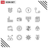 16 User Interface Outline Pack of modern Signs and Symbols of phone power coin hardware cord Editable Vector Design Elements