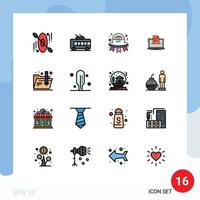 Pack of 16 Modern Flat Color Filled Lines Signs and Symbols for Web Print Media such as skills online happy competer features Editable Creative Vector Design Elements