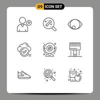 Pictogram Set of 9 Simple Outlines of cam cloud eye check ok Editable Vector Design Elements