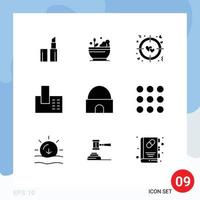 9 Thematic Vector Solid Glyphs and Editable Symbols of real estate islamic building target historical building phone Editable Vector Design Elements