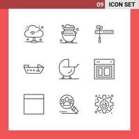 9 Outline concept for Websites Mobile and Apps carriage baby decoration speed boat Editable Vector Design Elements