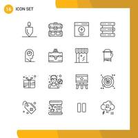 Mobile Interface Outline Set of 16 Pictograms of storage hosting hiking database upload Editable Vector Design Elements