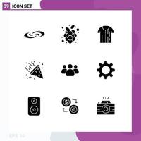 Pictogram Set of 9 Simple Solid Glyphs of night confetti vineyard trikot t Editable Vector Design Elements