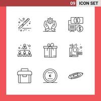 User Interface Pack of 9 Basic Outlines of package motivation click box leader Editable Vector Design Elements