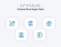 corona virus súper héroe azul icono paquete 5 5 icono diseño. doctor. oficial. proteccion. policía. proteger vector