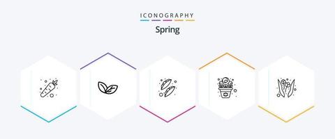 primavera 25 línea icono paquete incluso naturaleza. flor. guisantes. primavera. maceta vector