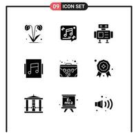 9 Thematic Vector Solid Glyphs and Editable Symbols of case bag note showcase album Editable Vector Design Elements